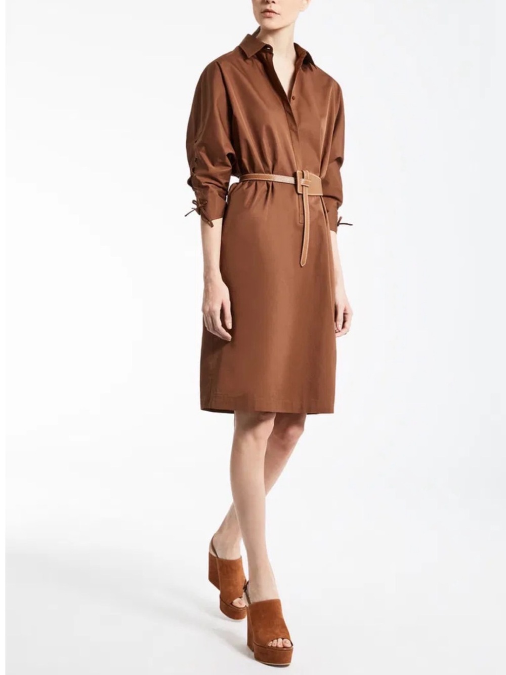 MaxMara Brown Oversize Cotton Poplin Shirt Dress